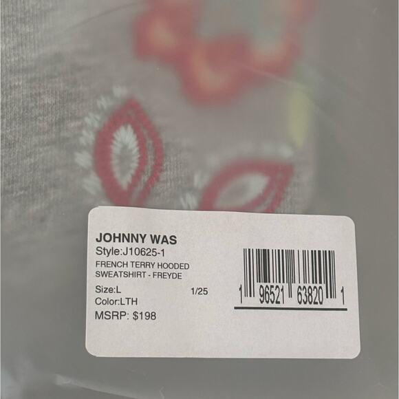 Johnny Was French Terry Hooded Sweatshirt Freyde Large J10625-1 - Picture 7 of 8